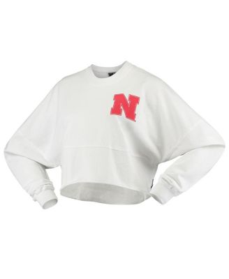 Женская белая футболка Spirit Jersey Nebraska Huskers с необработанным подолом, укороченная футболка Spirit Jersey с длинным рукавом