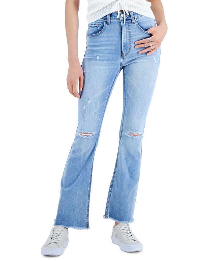 Tinseltown Juniors' HighRise FrayedHem Flare Jeans, Created for Macy