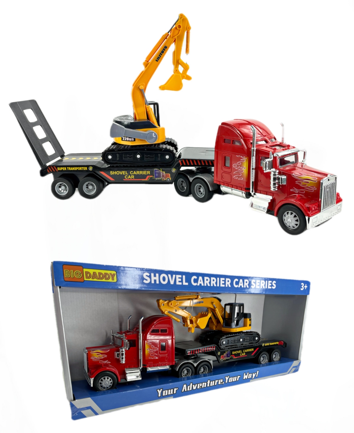Big Daddy Mag-genius Big-daddy Big Rig Low-boy Transport With Excavator And Interchange Kit Toy In Multi