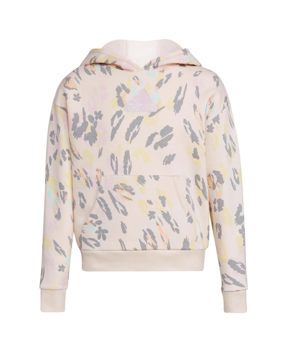 adidas Big Girls Long-Sleeve Allover Print Fleece Hooded Pullover Sweatshirt