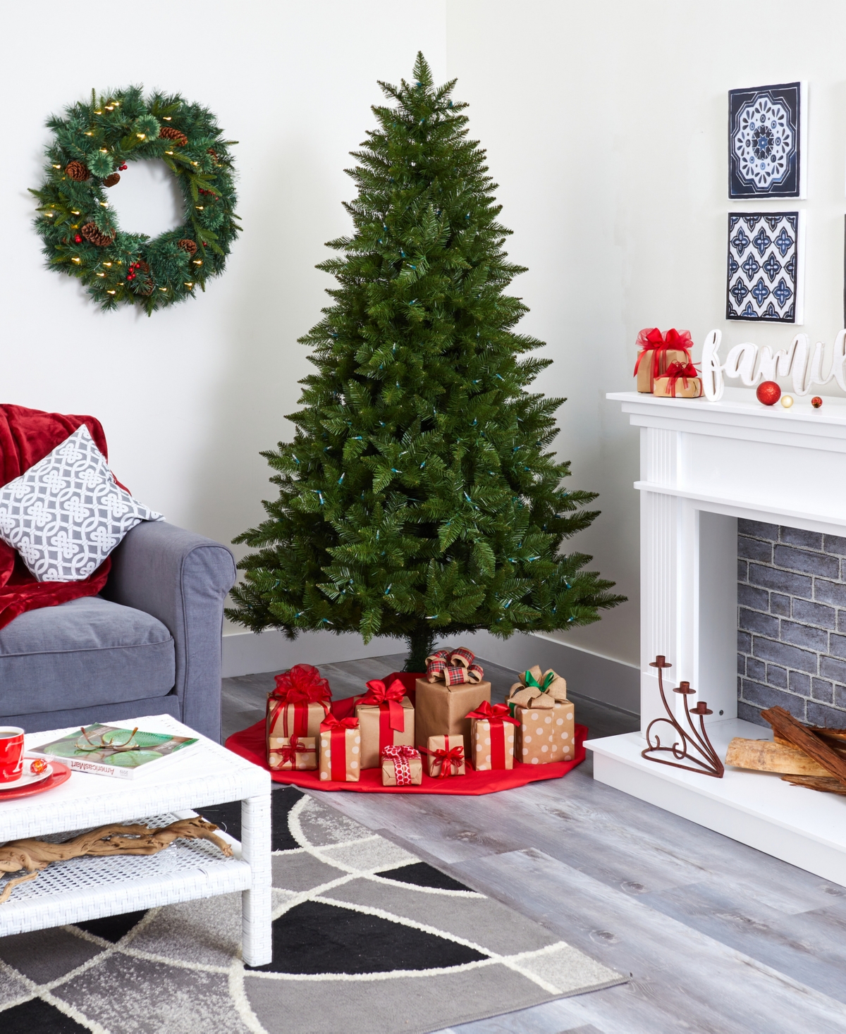 Vermont Spruce Artificial Christmas Tree with Lights with Bendable Branches,