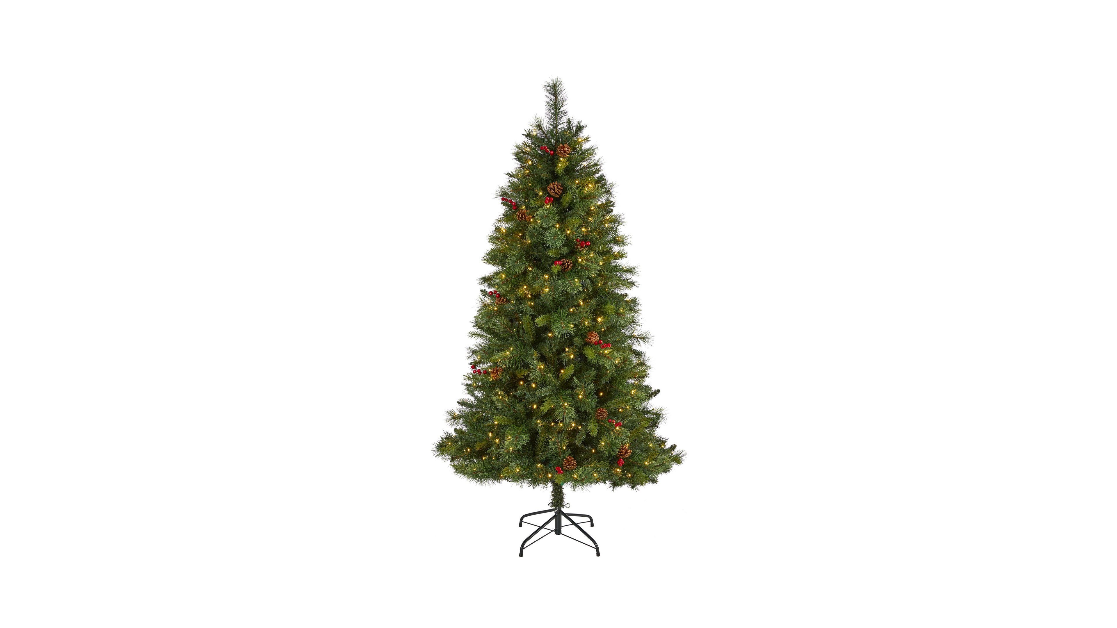 Aberdeen Spruce Artificial Christmas Tree with Lights, Pinecones and Red Berries, 72"