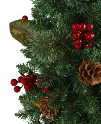 Pine, Pinecone and Berries Artificial Christmas Tree with Lights and Bendable Branches, 24"