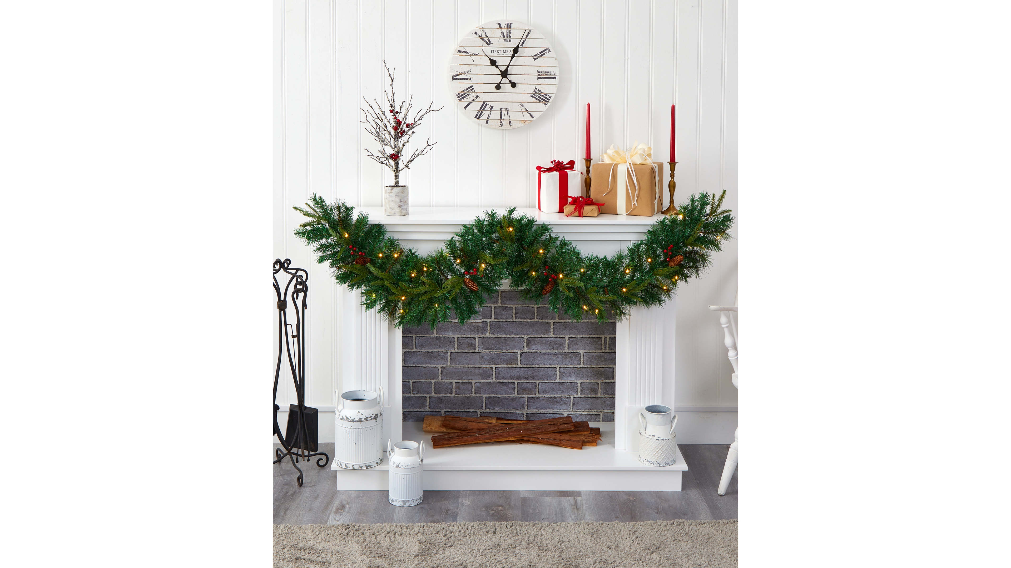Mixed Pine Artificial Christmas Garland with Lights, Berries and Pinecones, 72"