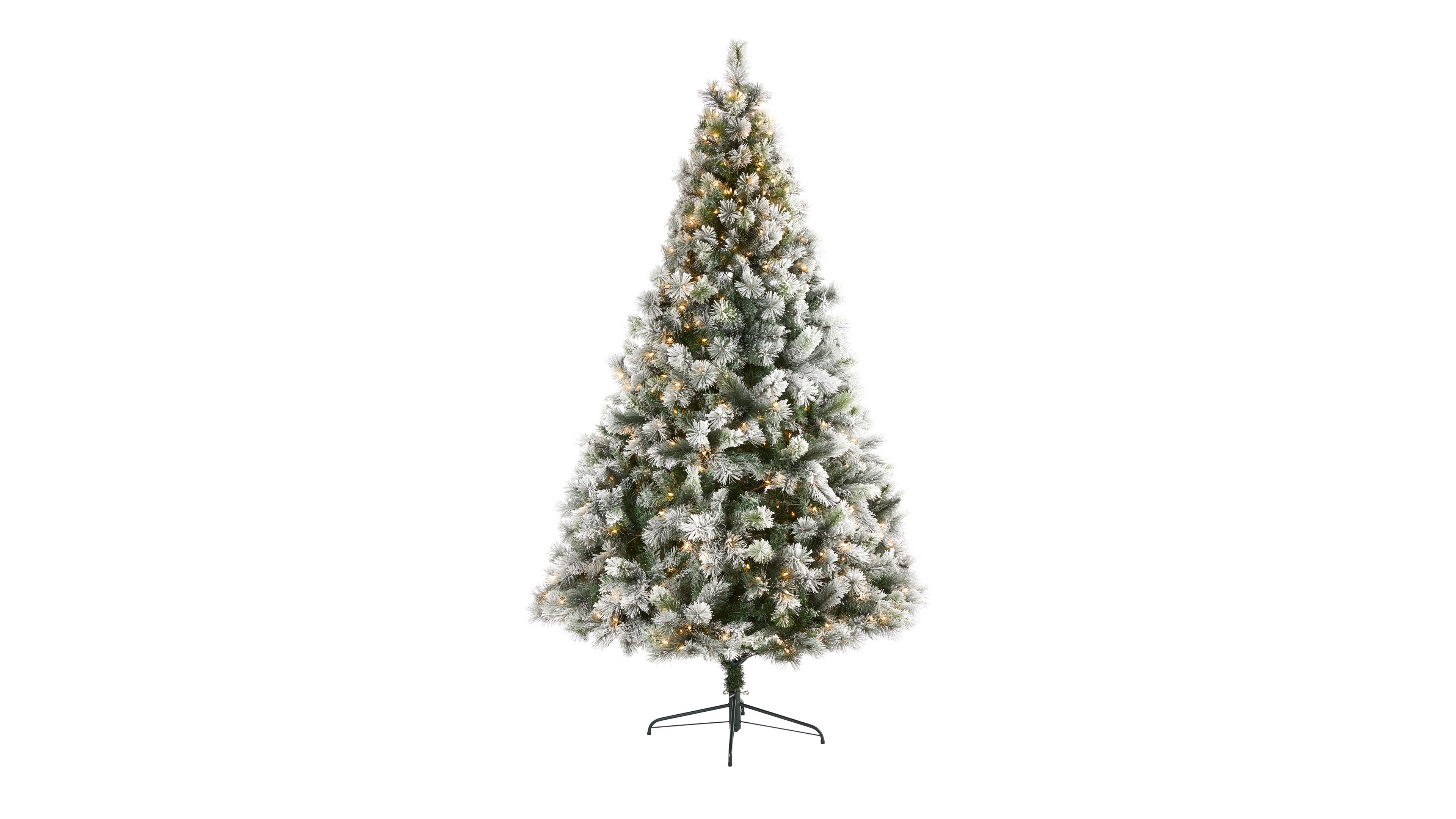 Flocked Oregon Pine Artificial Christmas Tree with Lights and Bendable Branches, 96"