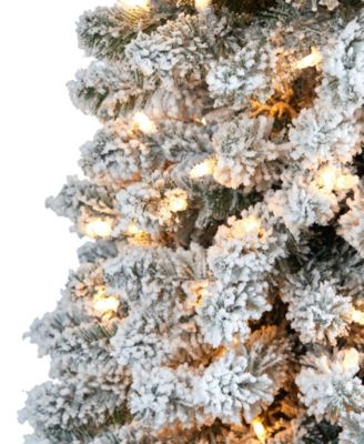 Flocked Pencil Artificial Christmas Tree with Lights and Bendable Branches, 84"