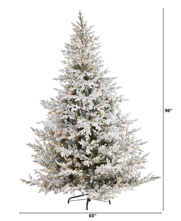 Nearly Natural Flocked Fraser Fir Artificial Christmas Tree with Lights ...