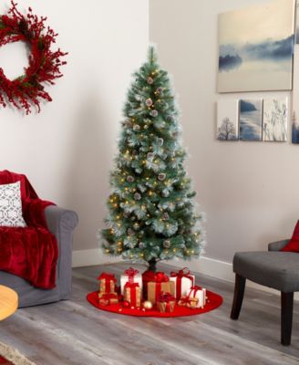 Frosted Tip British Columbia Mountain Pine Artificial Christmas Tree with Lights, Pine Cones Bendable Branches, 72"