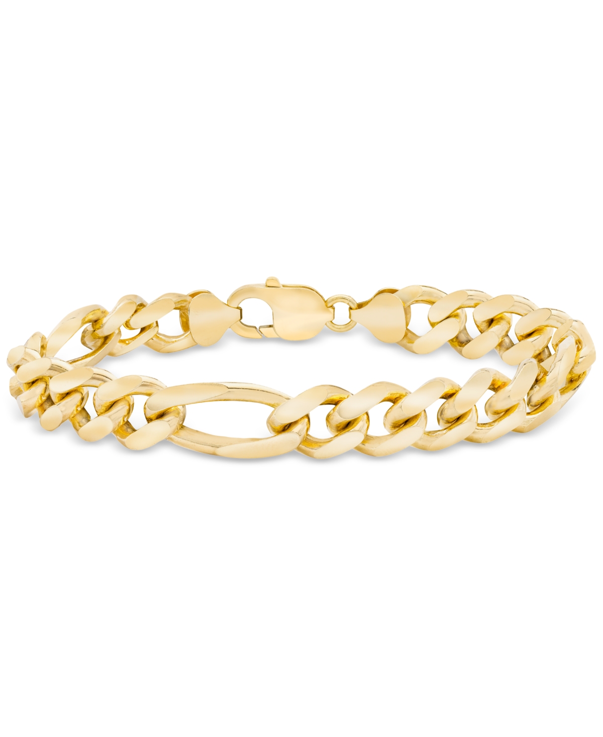 Macy's Men's Figaro Link Chain Bracelet In 14k Gold-plated Sterling Silver In Gold Over Silver