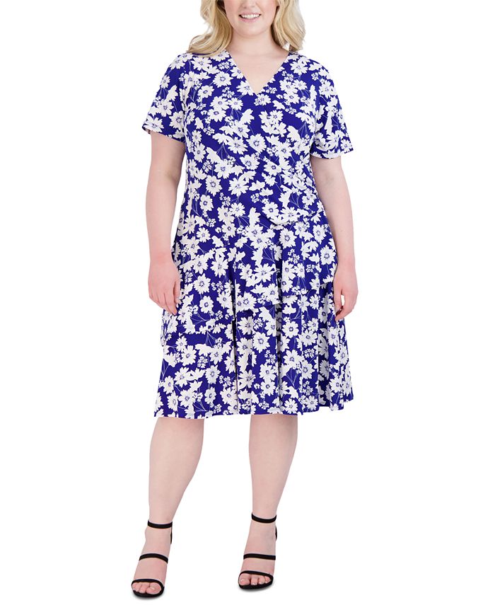 Robbie Bee Plus Size Floral-Print Ruffled Wrap Dress - Macy's