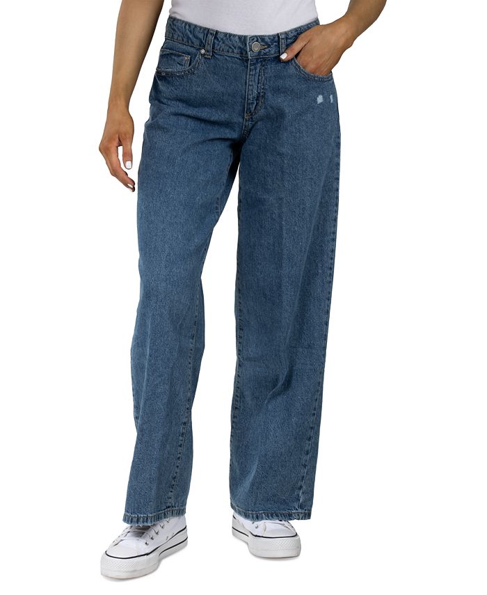 Indigo Rein Juniors' Cotton Distressed Wide-Leg Jeans - Macy's