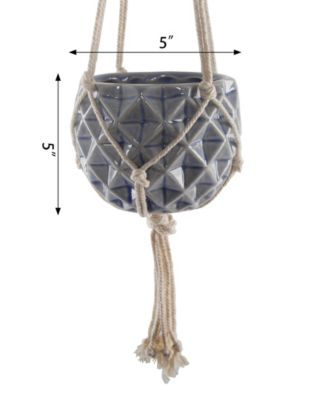 Ceramic Macrame Hanging Planter, 5" x 5"