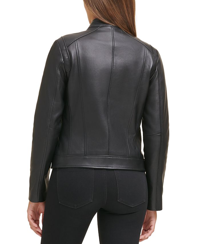 Cole Haan Women's Petite Leather Moto Jacket & Reviews - Coats ...