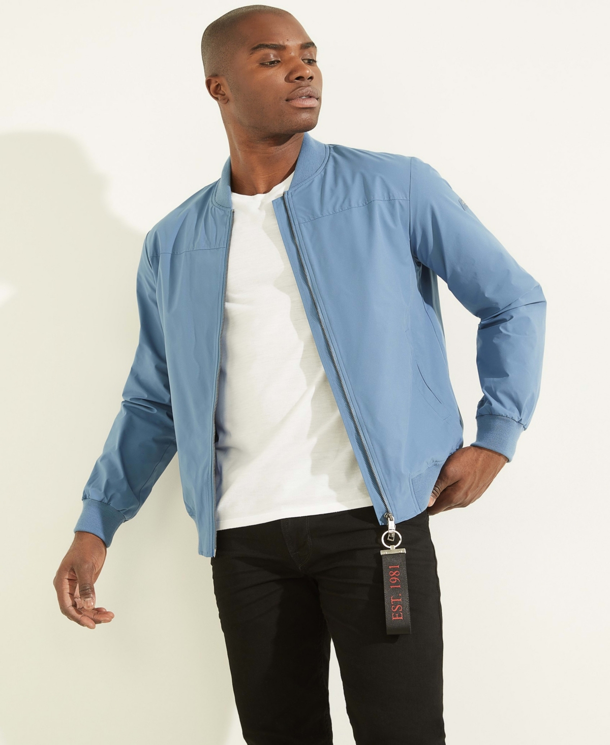 Guess blue discount bomber jacket
