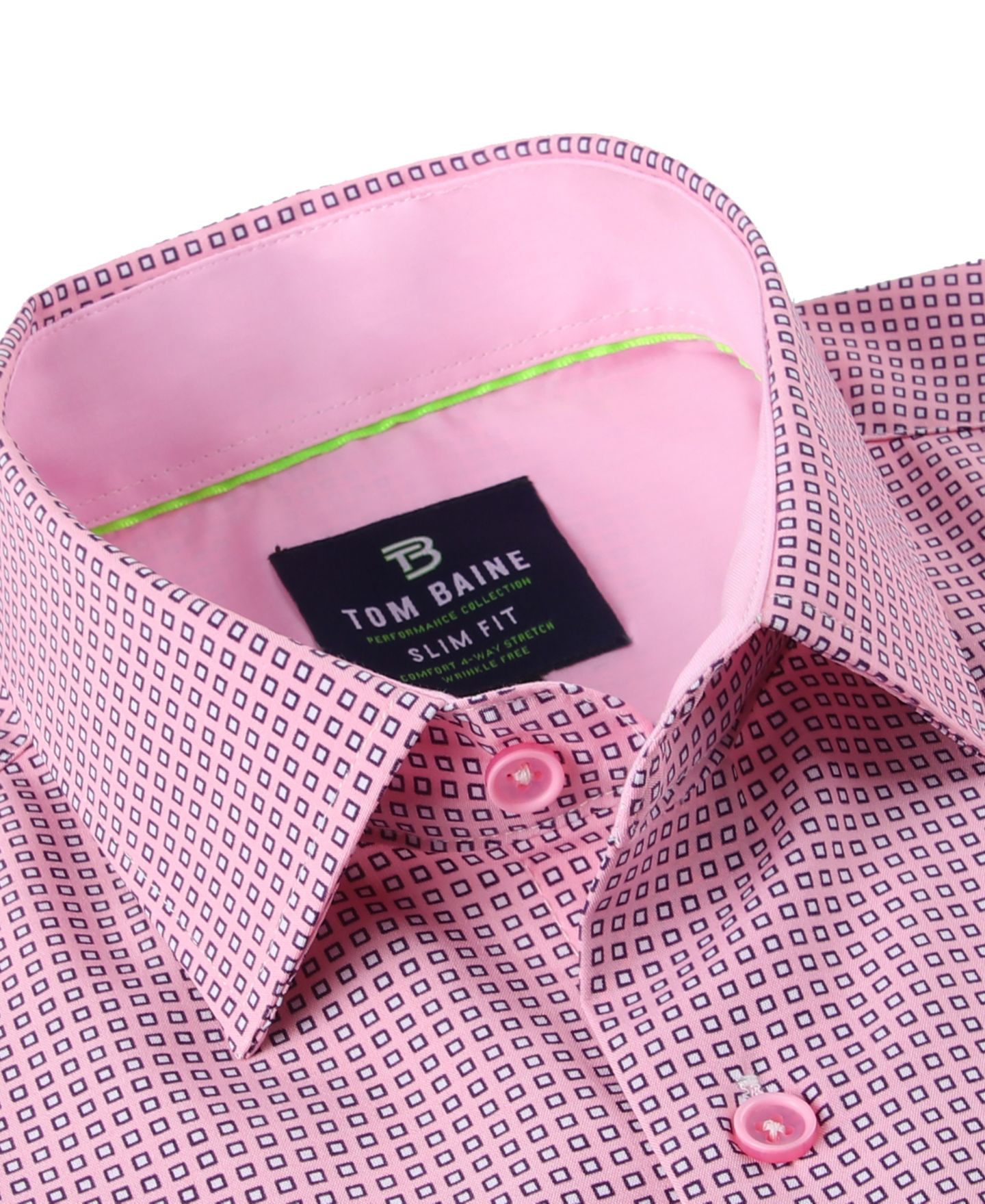 Мужская рубашка Tom Baine Slim Fit Short Sleeve Performance Button Down Dress Shirt, цвет: Розовый — фото 2