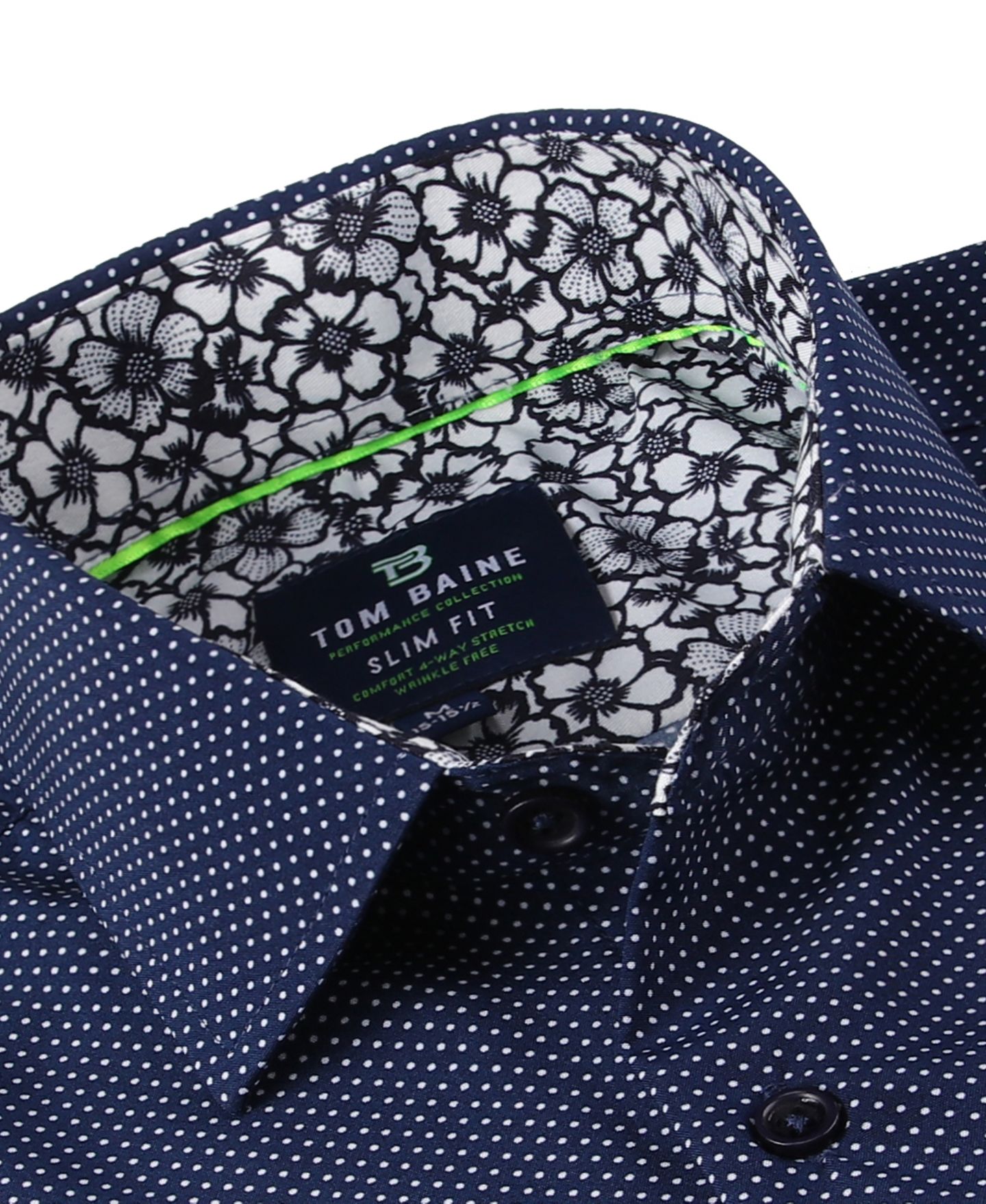 Мужская рубашка Tom Baine Slim Fit Short Sleeve Performance Button Down Dress Shirt, цвет: Тёмно-синий — фото 2