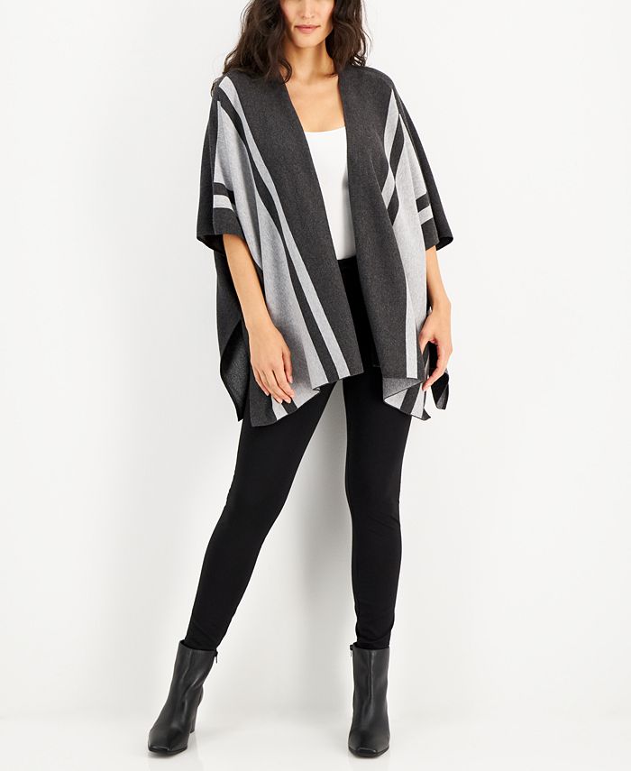Alfani Women's Striped Cape Poncho Sweater, Created for Macy's - Macy's