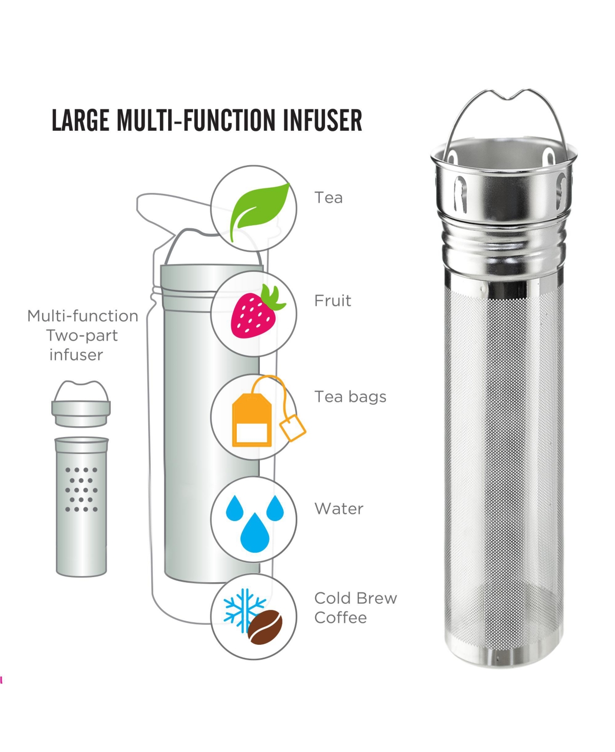 Grosche Chicago Steel Insulated Tea Infusion Flask, Tea and Coffee Tumbler, 22 Fluid Oz