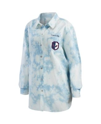 Women's White Washington Capitals Oversized Tie-Dye Button-Up Denim Shirt