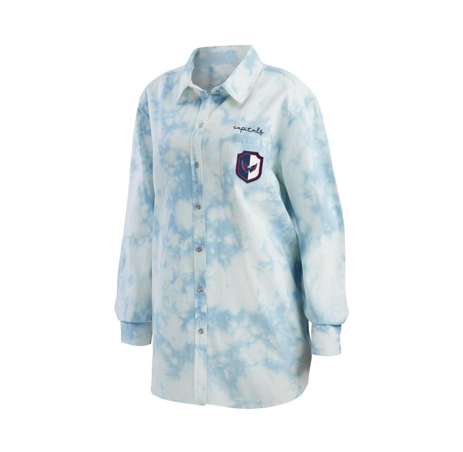 Women's White Washington Capitals Oversized Tie-Dye Button-Up Denim Shirt
