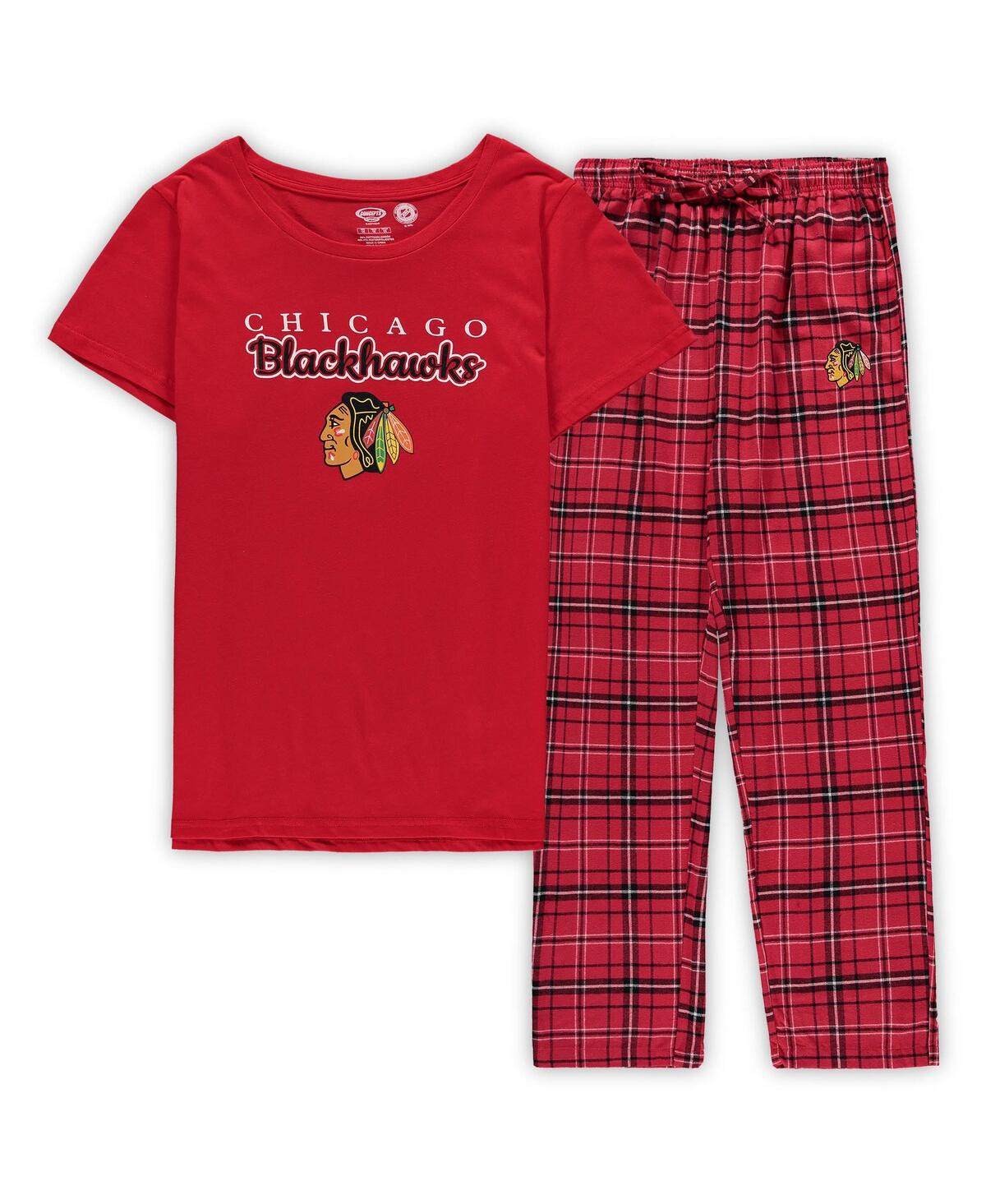 Concepts Sport Women's  Red Chicago Blackhawks Plus Size Lodge T-shirt And Pants Sleep Set