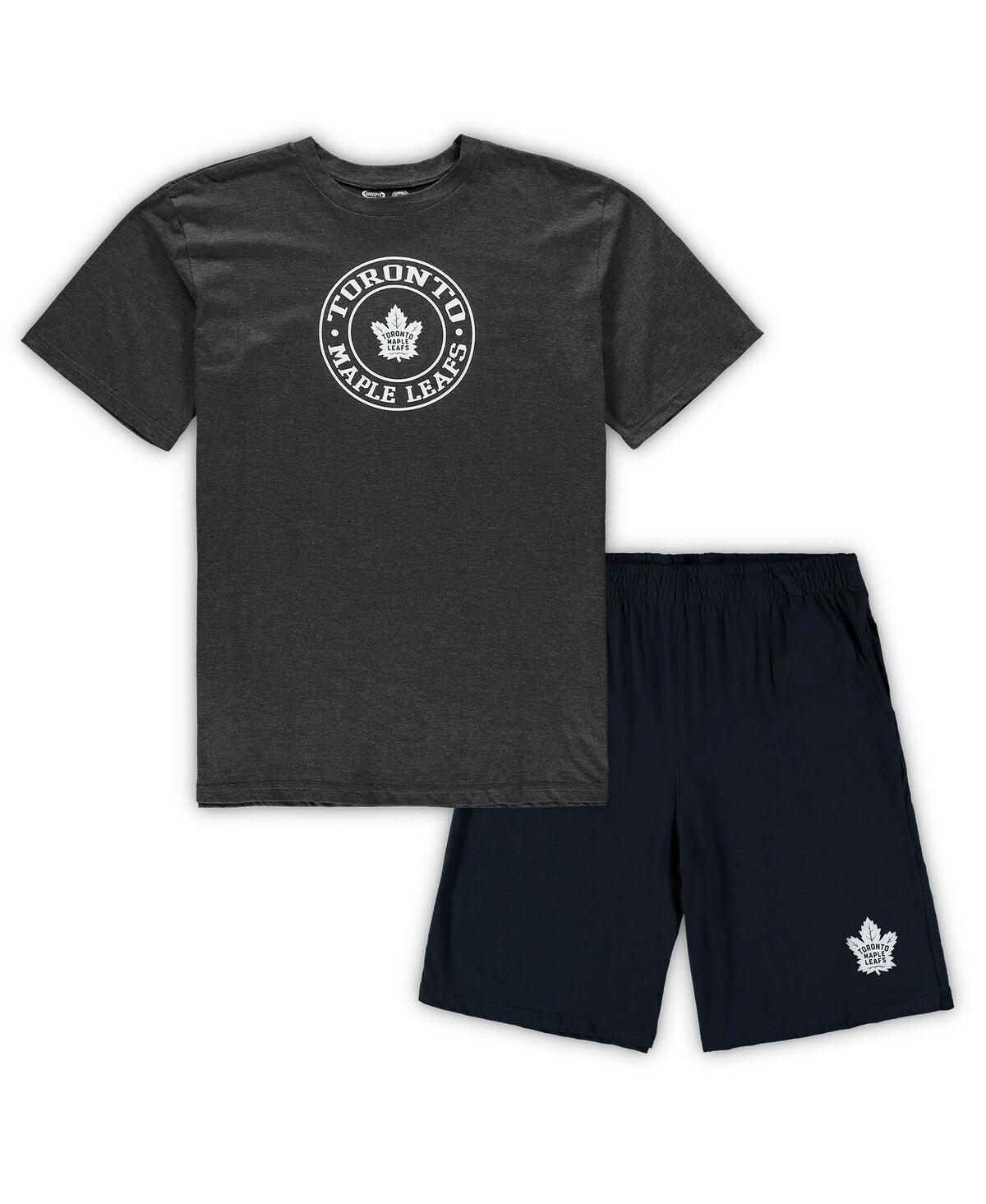 Men's Concepts Sport Navy, Heathered Charcoal Toronto Maple Leafs Big and Tall T-shirt and Shorts Sleep Set - Navy, Heathered Charcoal