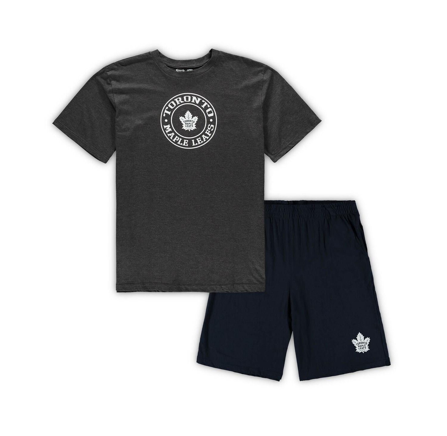 Men's Navy, Heathered Charcoal Toronto Maple Leafs Big and Tall T-shirt and Shorts Sleep Set