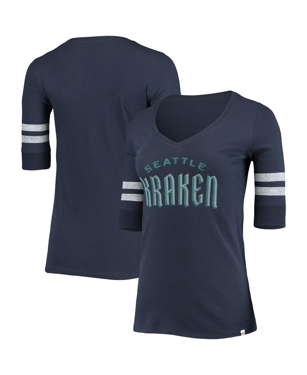 47 Brand Women's ' Deep Sea Blue Seattle Kraken Flanker Stripes Half-sleeve V-neck T-shirt