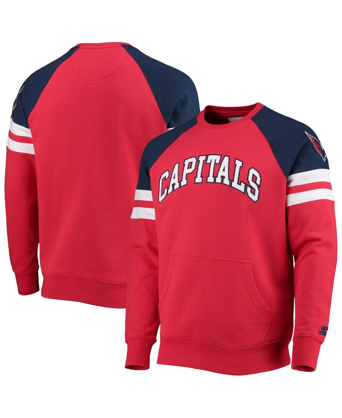 STARTER MEN'S STARTER RED, NAVY WASHINGTON CAPITALS GAME TIME RAGLAN PULLOVER SWEATSHIRT