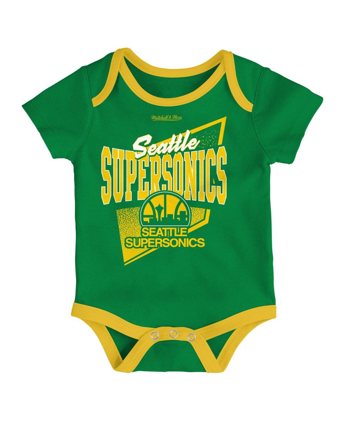 Shop Mitchell & Ness Infant Boys And Girls  Green, Gold Seattle Supersonics Hardwood Classics Bodysuits An In Green,gold