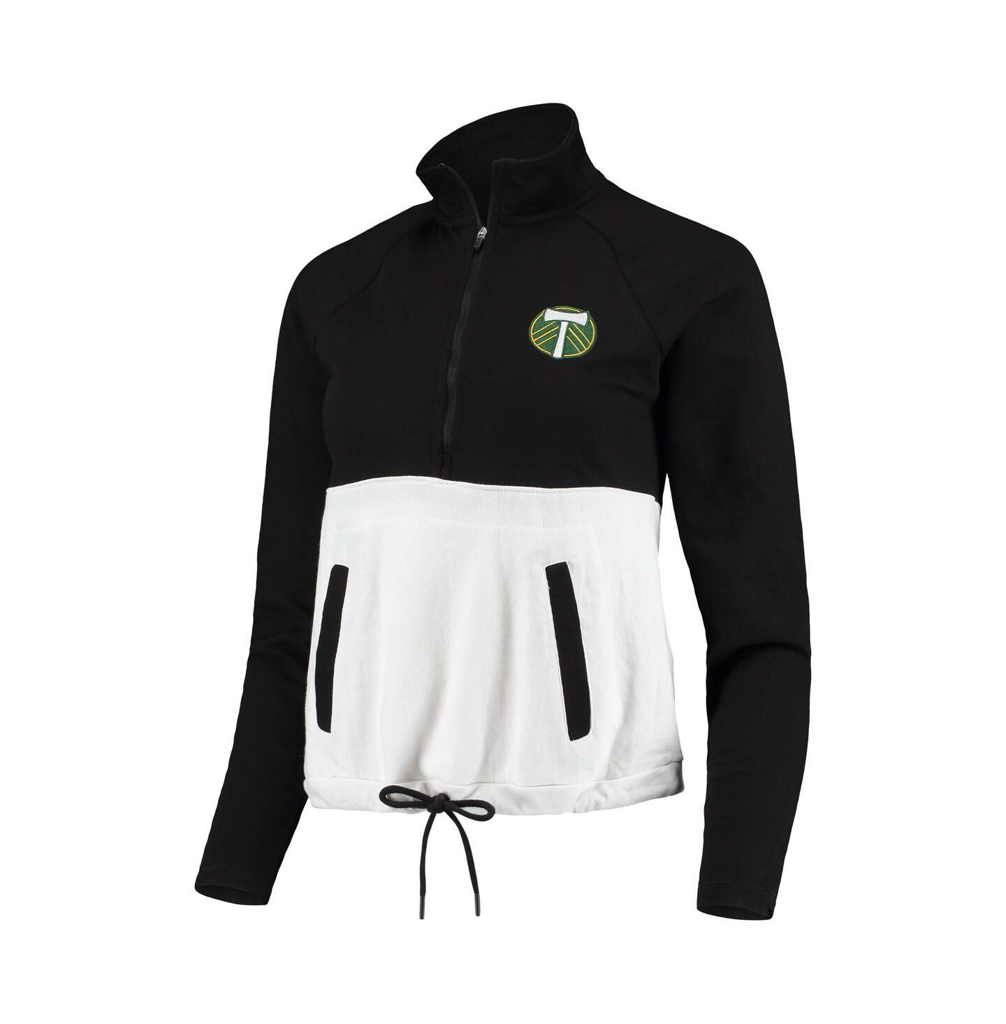 Женская куртка Antigua Black, White Portland Timbers Harbor Raglan Half-Zip — фото 2