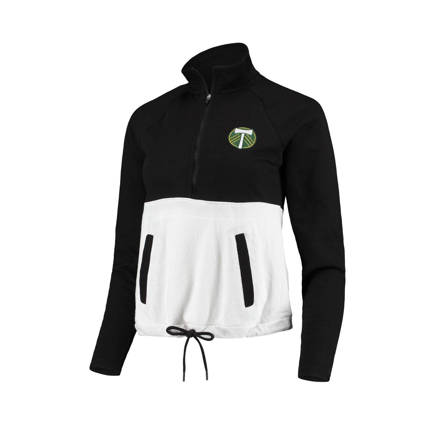 Women's Black, White Portland Timbers Harbor Raglan Half-Zip Jacket