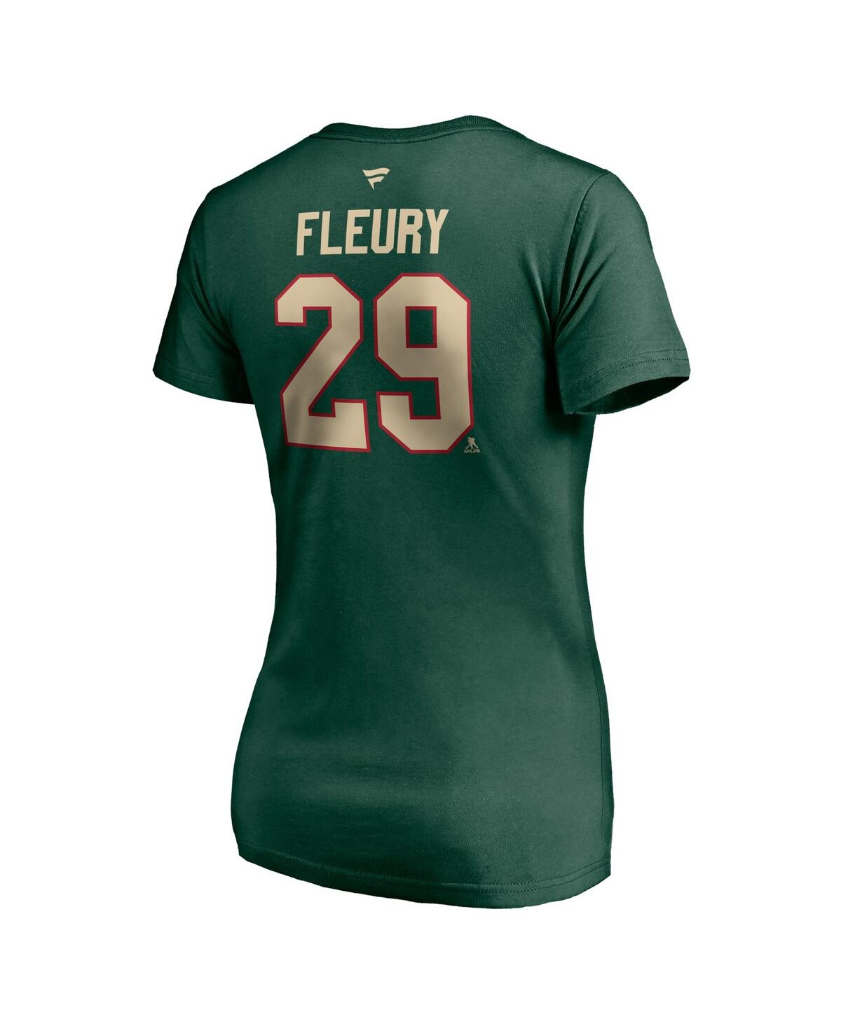 Shop Fanatics Women's  Marc-andre Fleury Green Minnesota Wild Authentic Stack Name And Number V-neck T-shi