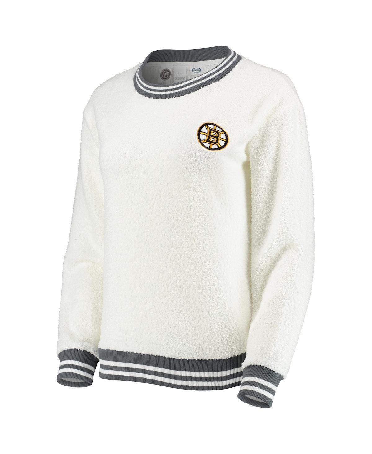 CONCEPTS SPORT WOMEN'S CONCEPTS SPORT CREAM AND CHARCOAL BOSTON BRUINS GRANITE SHERPA PULLOVER SWEATSHIRT 
