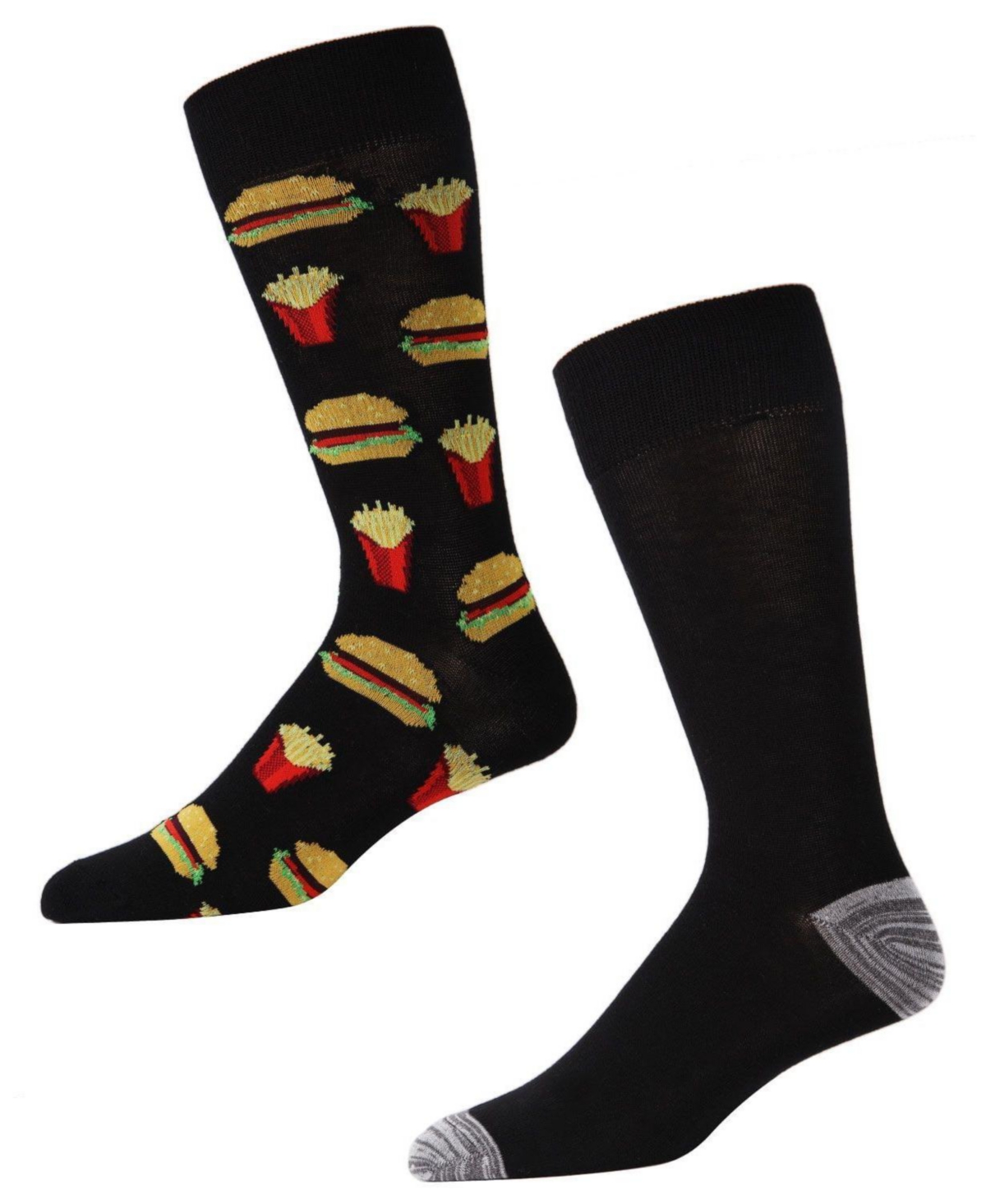 Memoi Men's Pizza Rayon From Bamboo Crew 2 Pair Pack Socks In Burger And Fries