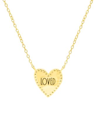 Diamond Red Enamel Heart "Loved" 18" Pendant Necklace (1/8 ct. t.w.) in 14k Gold-Plated Sterling Silver