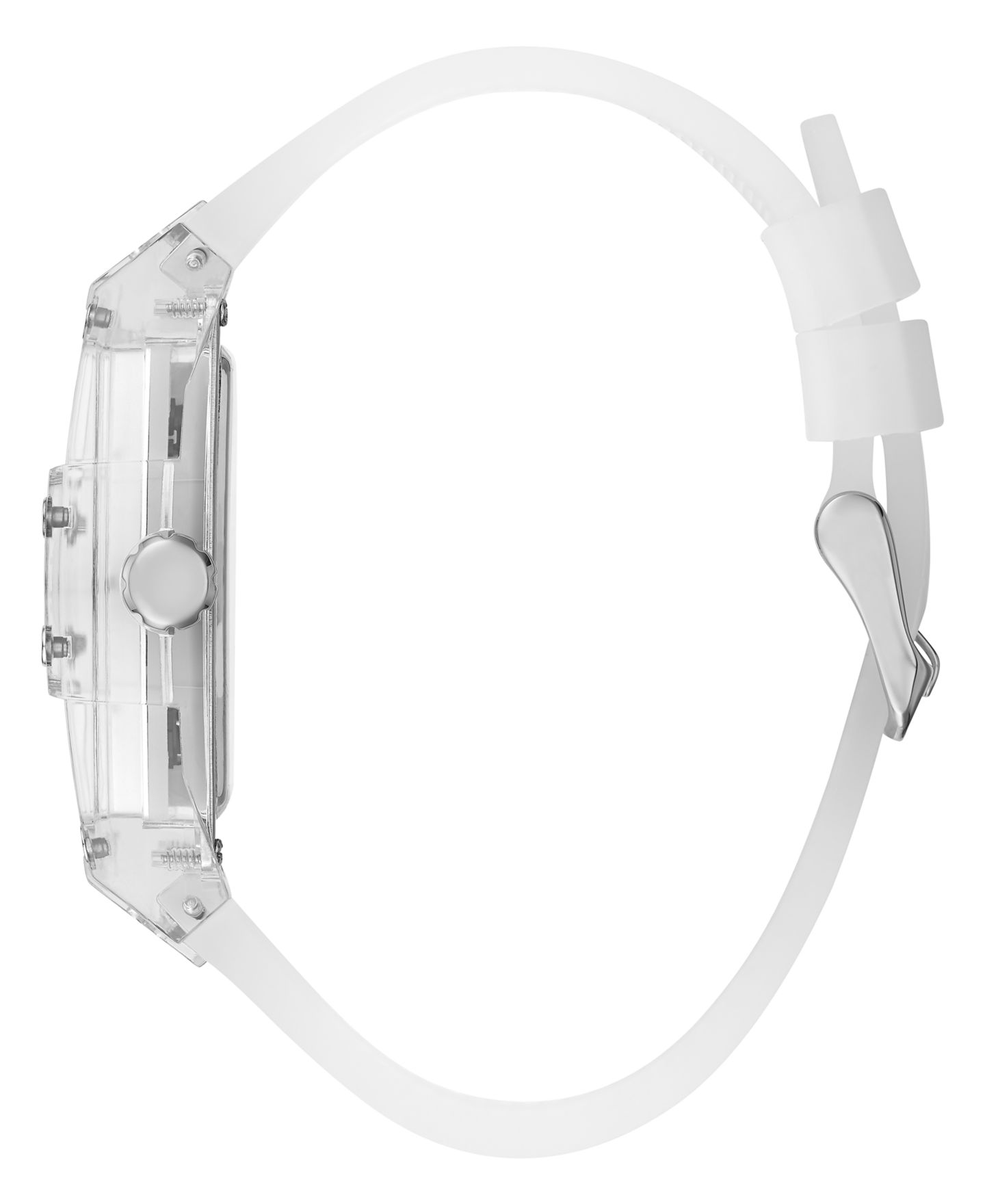 Мужские часы GUESS Multi-Function Transparent and Silver-Tone Silicone Strap Watch 43mm — фото 2