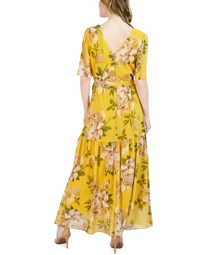 Donna Ricco Women's Floral-Print Flutter-Sleeve Maxi Dress - Macy's