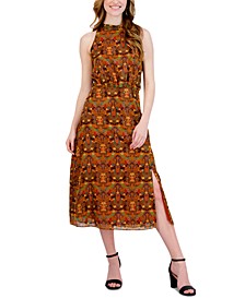 Women's Printed Mock-Neck Midi Dress
