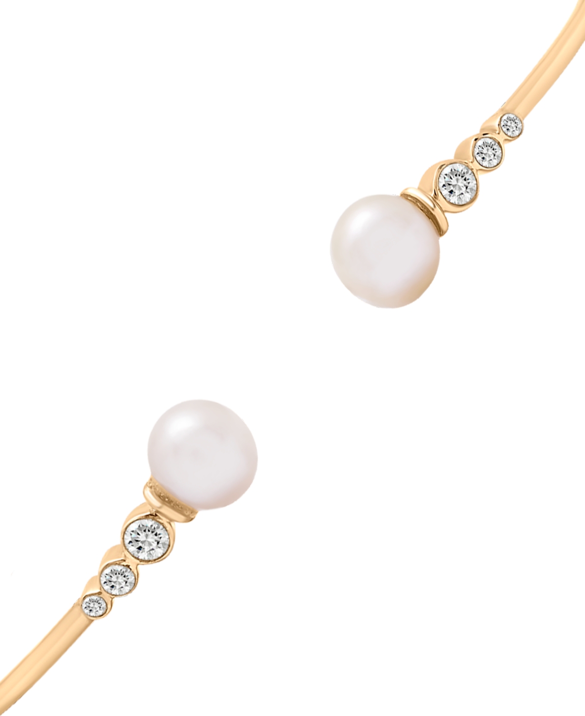 Cultured Freshwater Pearl (6mm) & Diamond (1/10ct. tw.) Open Bangle in 14K Yellow- Gold