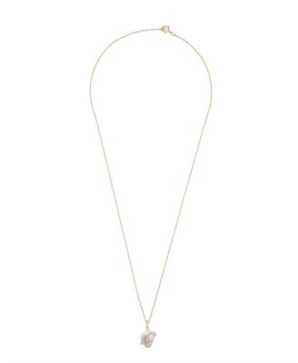 Cultured Freshwater Pearl with Diamond Crossed Pendant in 14K Yellow Gold