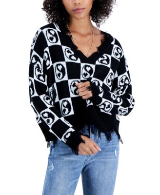 Just Polly - Juniors' Frayed Yin Yang Sweater