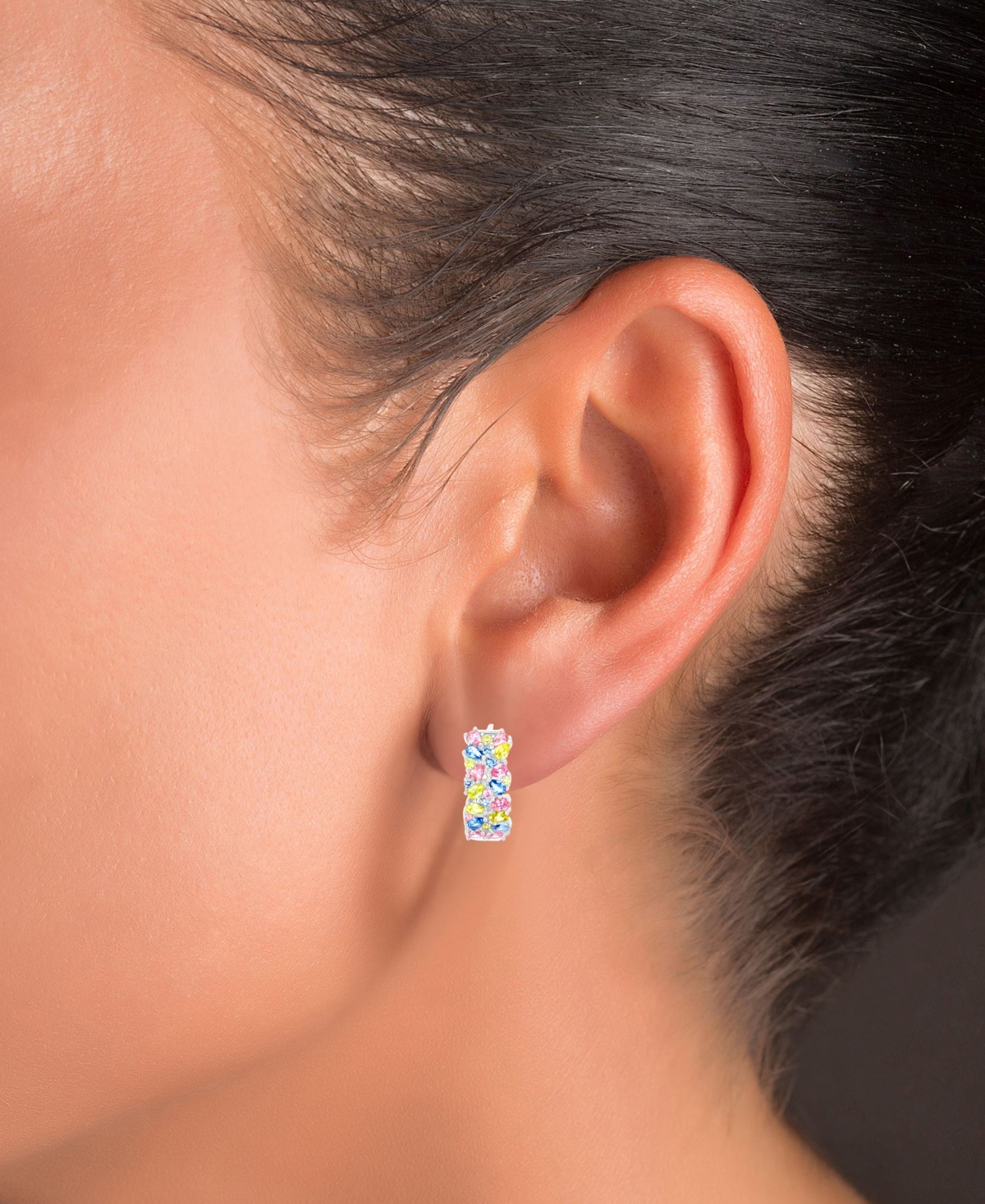 Multicolor Cubic Zirconia Cluster Small Hoop Earrings, 0.75