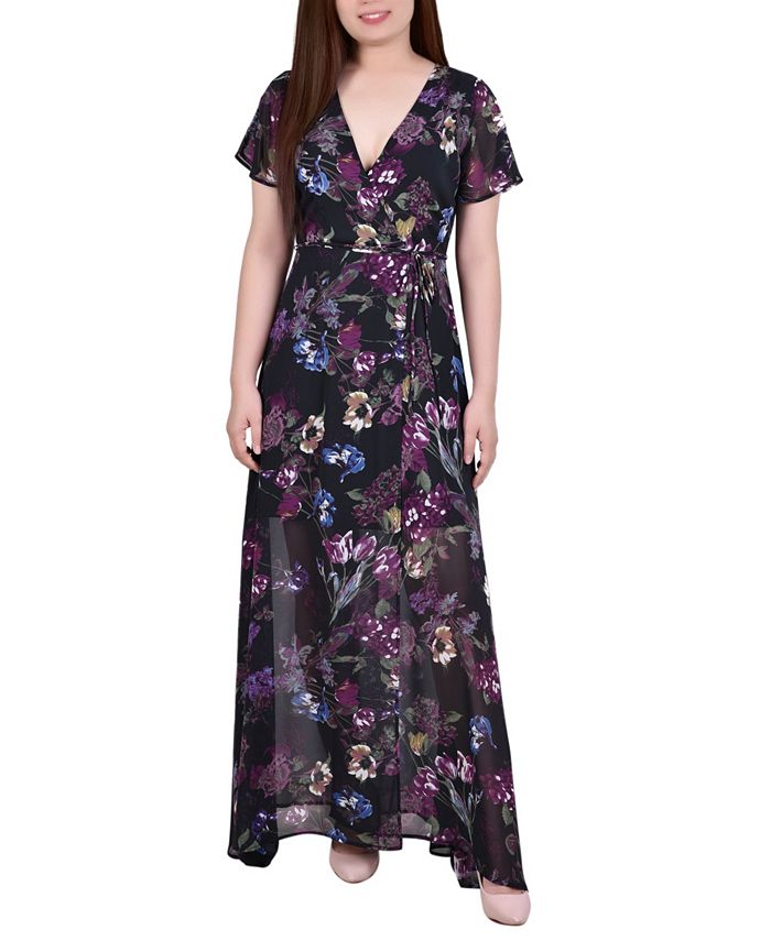 NY Collection Women's Short Sleeve Chiffon Wrap Maxi Dress - Macy's