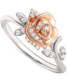 Cubic Zirconia Rose Beauty & The Beast Ring in Sterling Silver & 18k Rose Gold-Plate