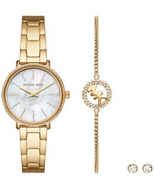 Women's Pyper Two-Hand Gold-Tone Stainless Steel Bracelet Watch 32mm and Earrings Set, 3 Pieces