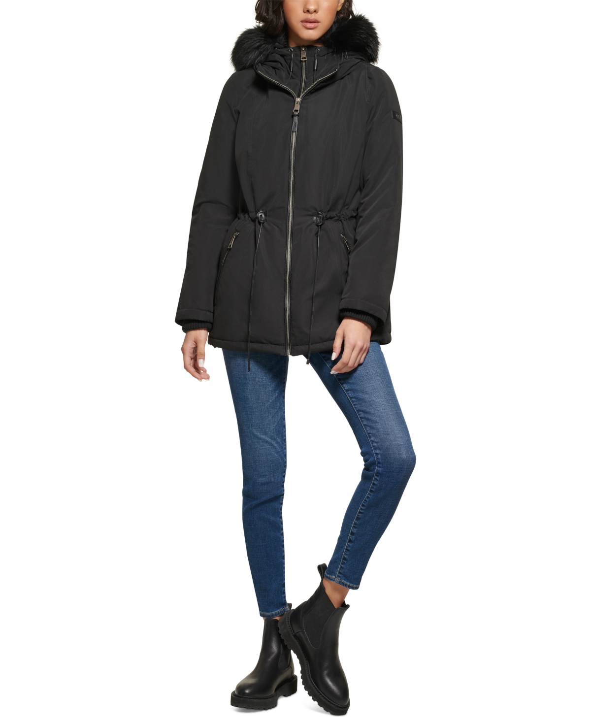 Dkny anorak with faux fur trim top