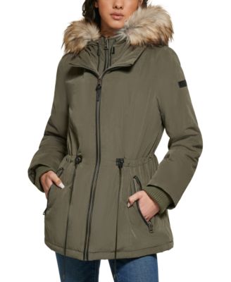 Dkny women's faux-fur-trim hooded fashion anorak