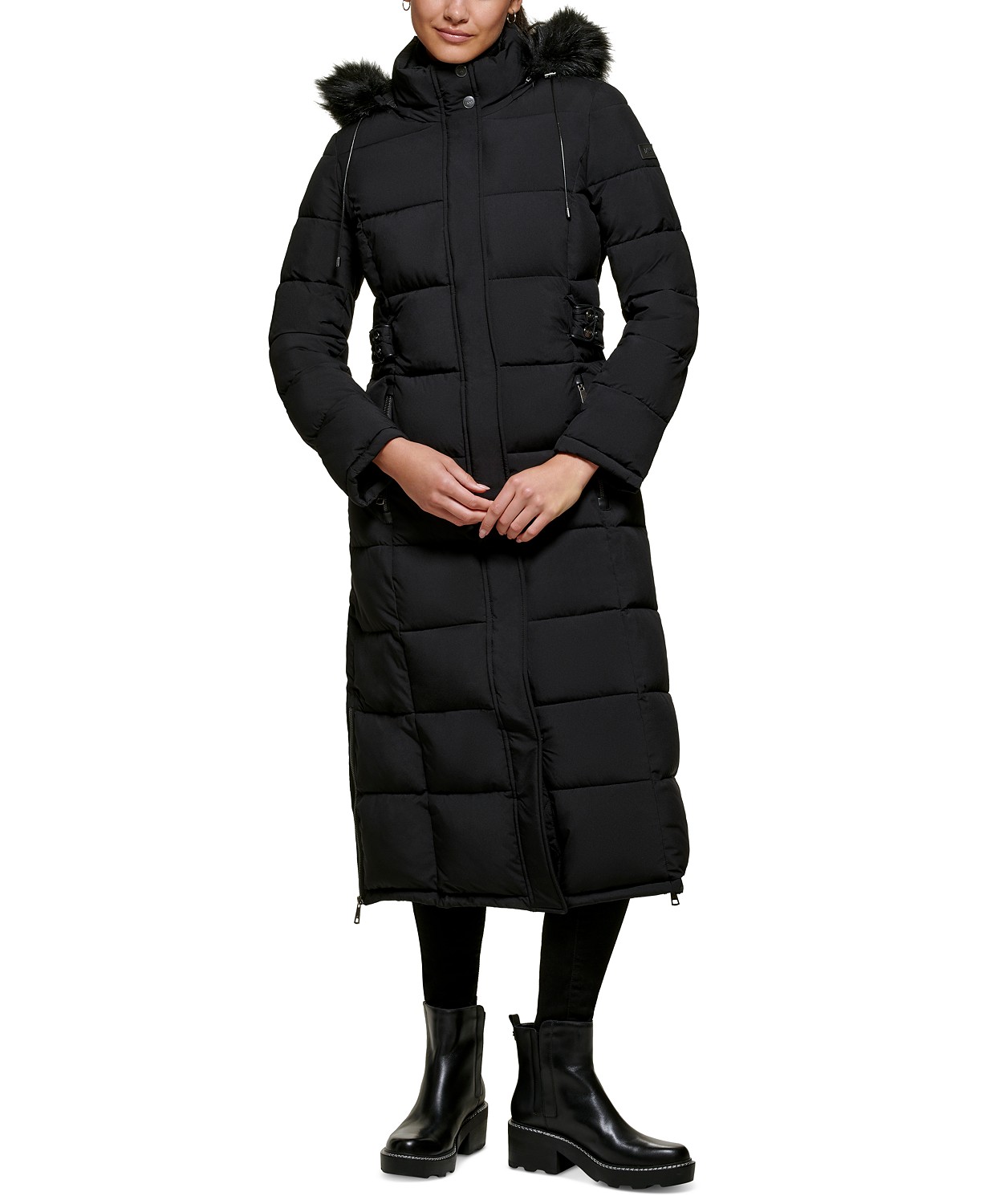 Petite Faux-Fur-Trim Hooded Maxi Puffer Coat