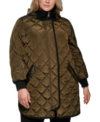 DKNY Women s Plus Size Hooded Zip Side Quilted Coat Macy s